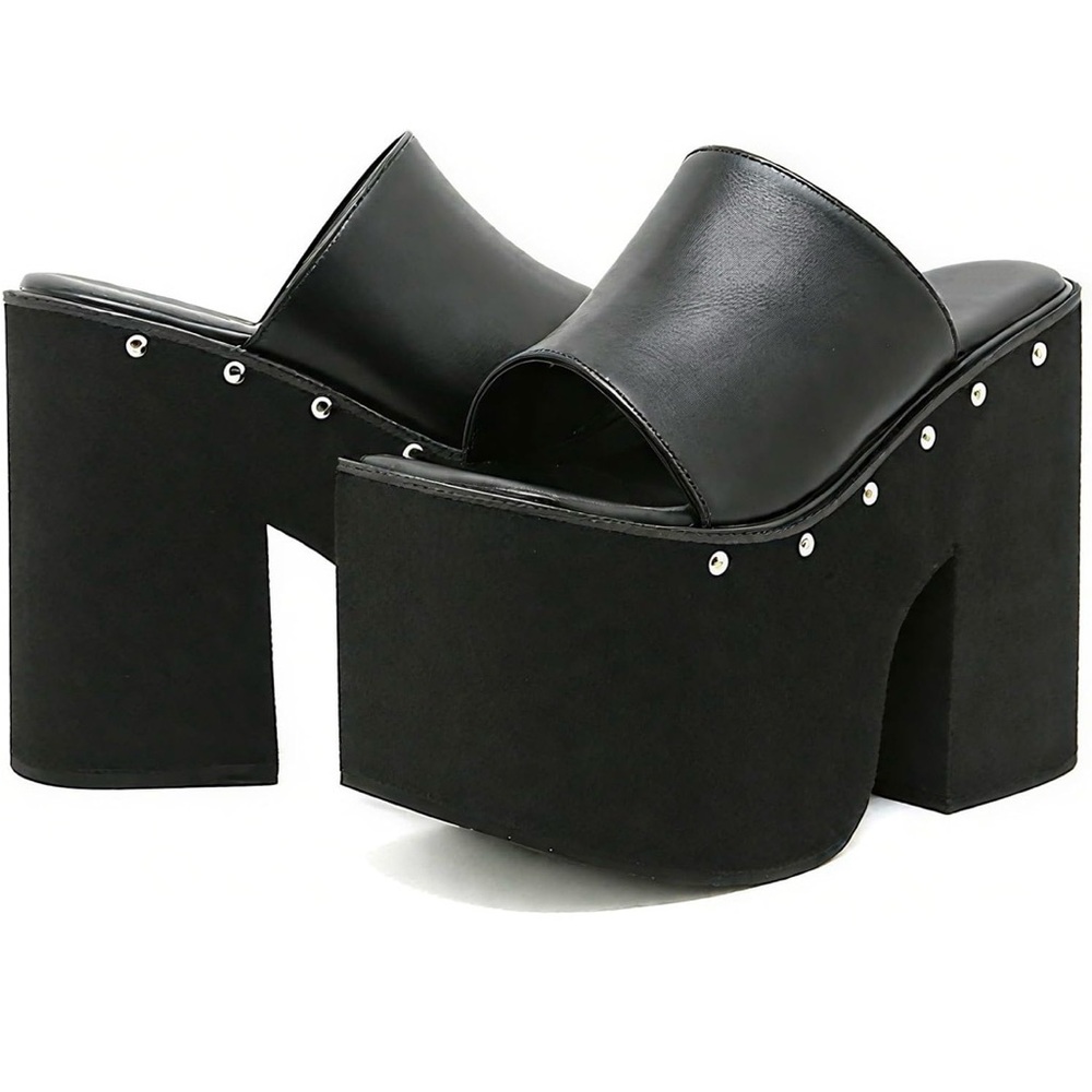 Black Platform Slide Mules - Women Size 9 Chinese Size 41 - Picture 6 of 13